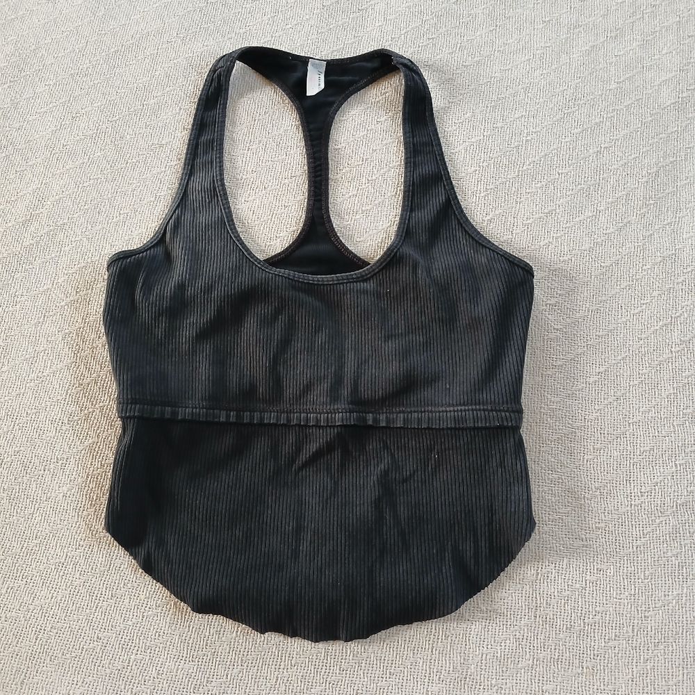fp movement ♡ cutout back crop tank top xs washed black boho athleisure gym